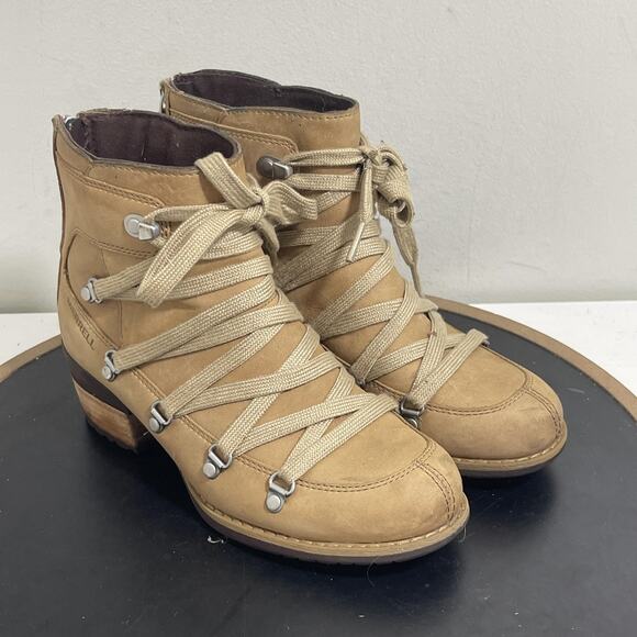 Merrell Boots Womens Size 5 Tan Leather Lace Up Ankle Lug Heel Outdoor J001736 - Picture 2 of 11